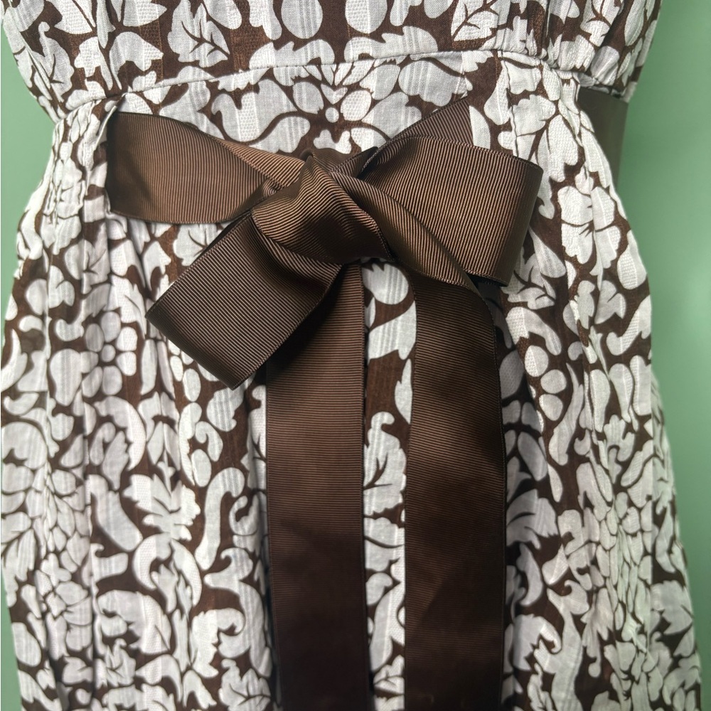 Robbie Bee Brown and White Patterned Midi Dress 12 zipper - Picture 3 of 10